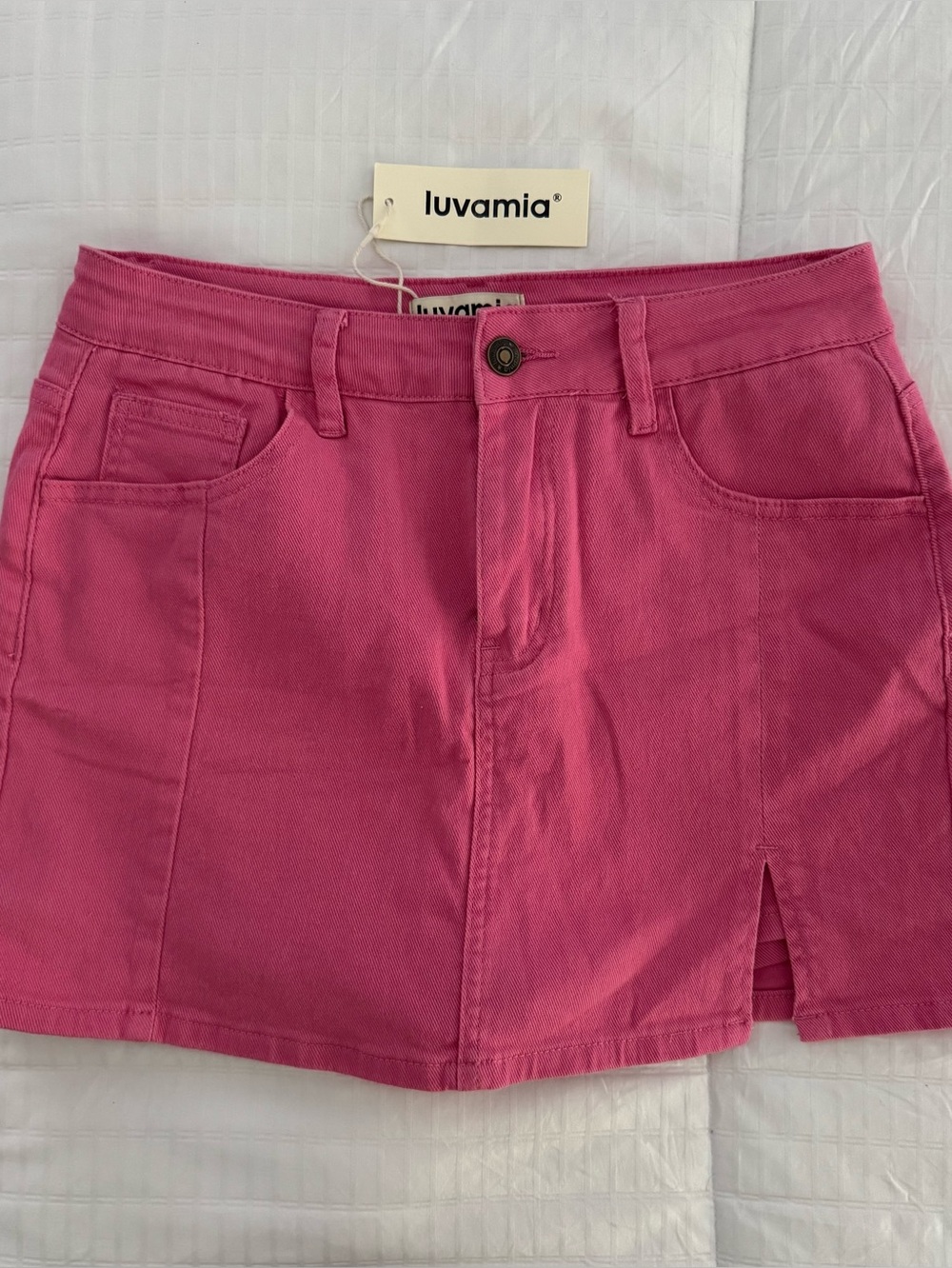 NWT Luvamia Classic Pink Denim Mini Skirt Size M